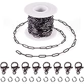 Beadthoven 16.4 Feet 4mm Black Plated Paperclip Chains for Jewelry Making, Stainless Steel Flat Oval Link Chains Jewelry Chain with Lobster Clasps Jump Rings for Women Men Bracelet Necklace DIY Crafts