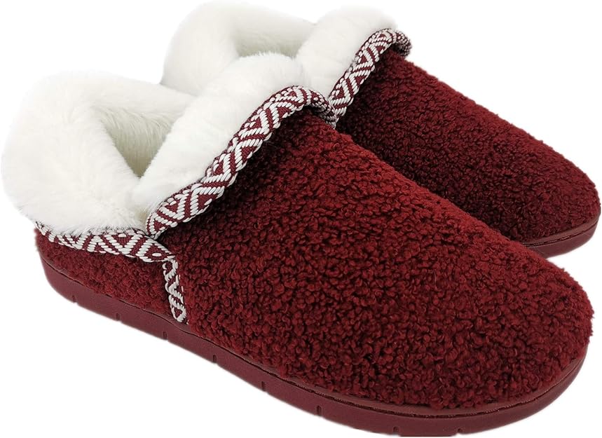 ofoot Women's Fuzzy Warm Cozy Memory Foam Bedroom Fleece House Slippers