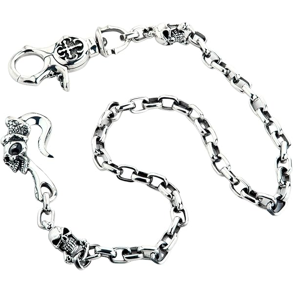 925 Sterling Silver Tribal Gothic Skull Wallet Chain Men's Biker