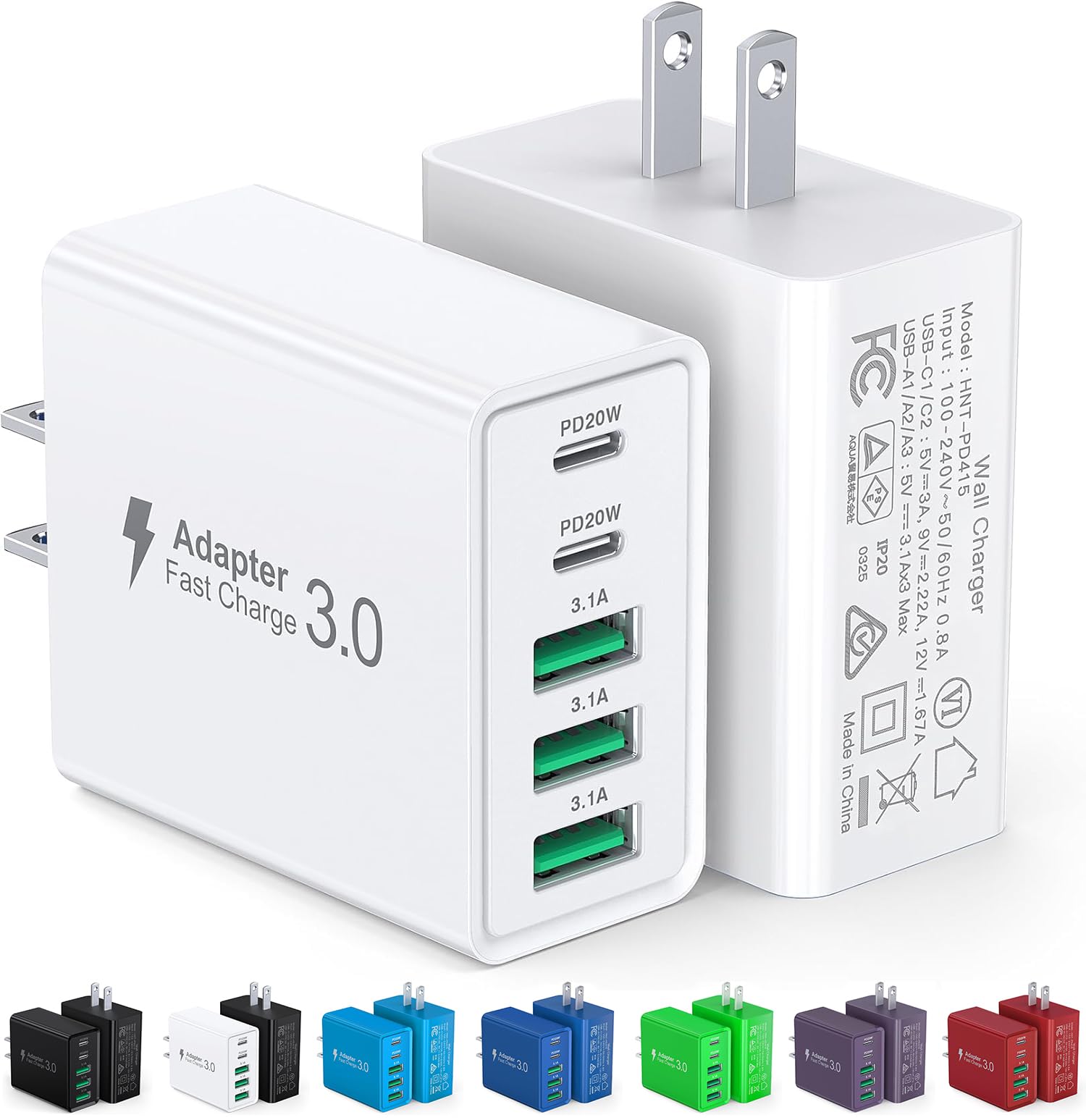 Photo 1 of [2-Pack] USB C Wall Charger,60W 5-Port PD Fast USB C Charging Block,2USB C+3USB A Multiport Plug,Type C Power Adapter Brick Cube for iPhone 17/16/15/14/13/12/Pro Max/XS,iPad,for Switch,Samsung,Ultra 2