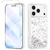 ANSHOW Case Compatible with iPhone 17 Pro, Shockproof Clear TPU Phone Glitter Case with 1 Screen Protector, Bling Glitters Case for Women, Silver