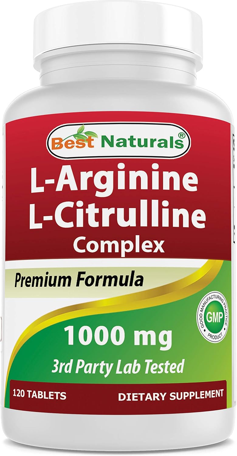 Best Naturals L-Arginine L-Citrulline Complex 1000 mg 120 Tablets, White, 120 count (Pack of 1)