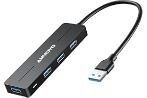 ANYOYO USB Hub, 4-Port USB 3.0 Hub for Laptop, USB Extender with L-Shape Distributed Ports, Compatible with Windows Laptop/Desktop, Mac Mini, iMac, Surface Pro, Flash Drive