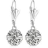 Retro Silver Flower Floral Ball Statement Drop Dangle Earrings for Women