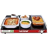 NutriChef Electric Warming Tray | Glass Surface Hot Serving Tray | Adjustable Temperature 140°F to 230°F | Energy Efficient & Space Saving | Perfect for Buffets,Parties & More | 21.2 x 16.5 IN | Red