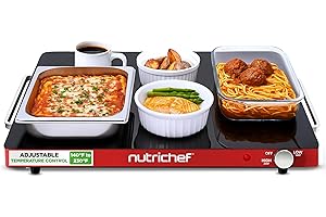 NutriChef Electric Food Warming Tray – Adjustable Temperature Sleek Glass Hot Plate, Energy Efficient & Space-Saving, Keeps F