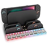 Charging Dock Station for Switch2,Tempered Glass Screen Protector Portable Charging Station for Nintnds Switch2 Joy Cons Controllers with 9 Game Slots and RGB Lighting