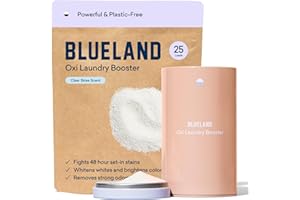 BLUELAND Oxi Laundry Booster Powder Starter Set - Plastic-Free & Eco Friendly Oxy Cleaner - Plant Based Stain Remover - Clear Skies Scented - 17.6oz, 25 Loads