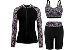 Arolina Womens Rash Guard Long Sleeve Swim Shirts Swimsuit 2026 Bathing Suit with Womens Swim Shorts & Two Pockets