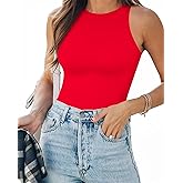 MANGOPOP Tank Top Body Suits Women Sexy Crew Neck Racerback Halter Ribbed Sleeveless Bodysuit for Women