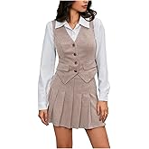 Milumia Women's Plaid Skirt Sets 2 Piece Outfits Blazer Vest Top and Pleated Mini Skirt Suit