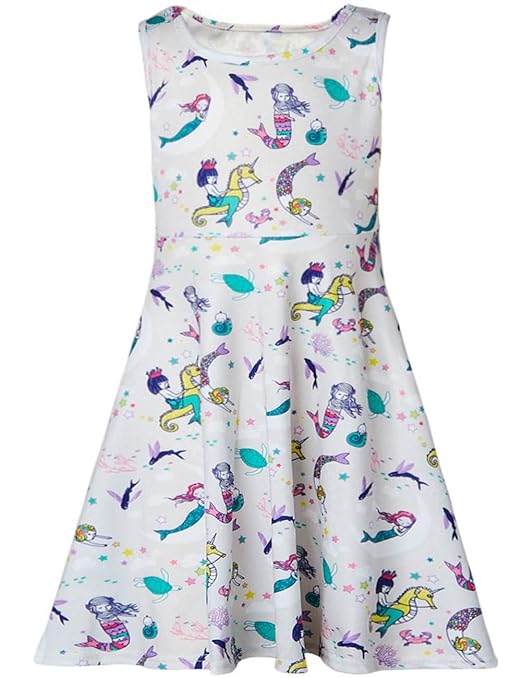 Funnycokid Kleine Mädchen 'Frühling Sommer Blumen Kleid Gedruckt Ärmelloses Schlittschuhläufer Kleider 4-13 Jahre