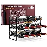 ICOHOT Stackable Wine Rack Countertop, Sturdy Bottle Holder Freestanding for Cabinet, 3 Tier Small Tabletop Wine Holder Stand, Wire Bottle Rack Metal Storage Organizers