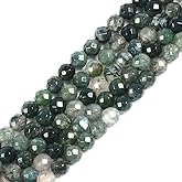 6mm Moss Agate Faceted Gemstone Round Loose Beads Strand 15.5-16" DIY Jewelry Making