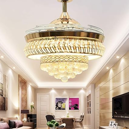 Tiptonlight Invisible Ceiling Fan Modern Crystal 3 Colors White
