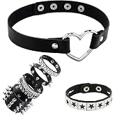 Thrist EMO Bracelets Choker Necklace Set - 6PCS Y2K Punk Goth Grunge Alt Choker Necklaces Bracelet Set Spiked Studded Heart Star Leather Bracelets Necklace Jewelry Accessory Gifts for Women Men