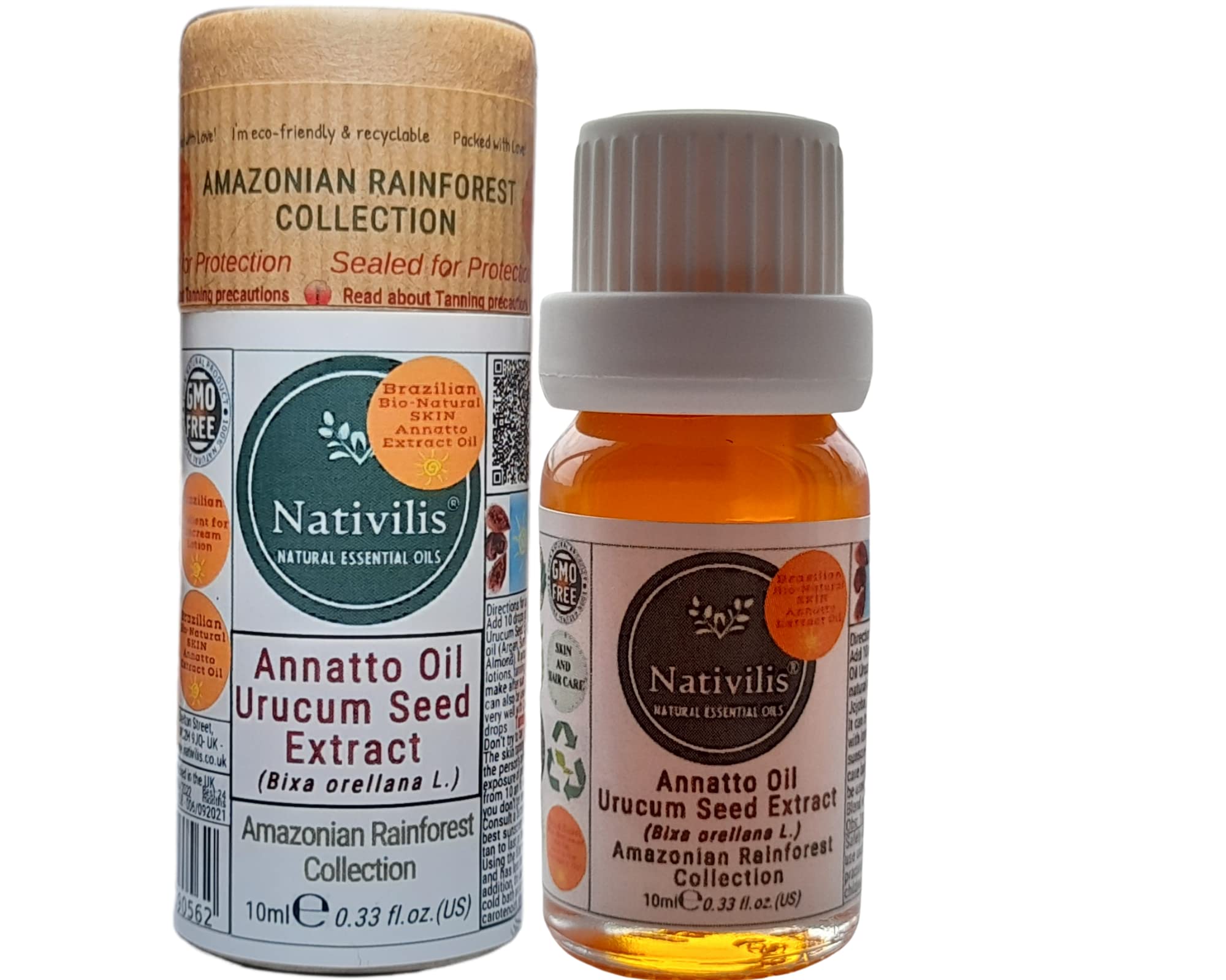 Nativilis Amazonian Urucum Seed Extract Annatto Oil (Bixa orellana L.) Emolient for Suncream Lotion | Ultraviolet Rays Protection properties – Brazilian Bio-Natural Skin Tanning Oil - Copaiba Benefits