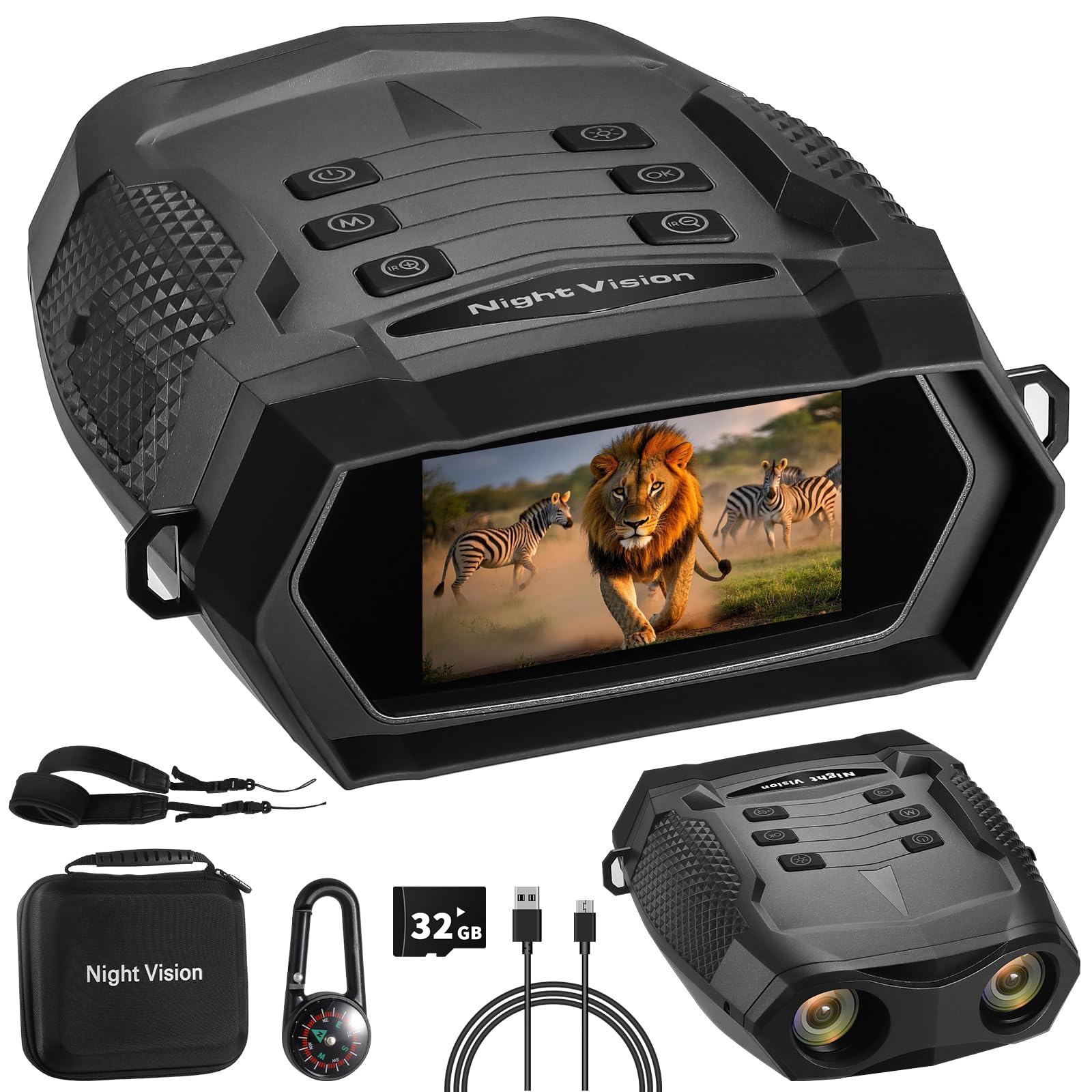 Night Vision Goggles for Adults,4K Video&48MP Image Infrared Night Vision Binoculars 3″ Screen,5000mAh Battery,8X Digital Zoom,32GB TF Card,IP65 Waterproof for Outdoor, Animals,Camping & Surveillance