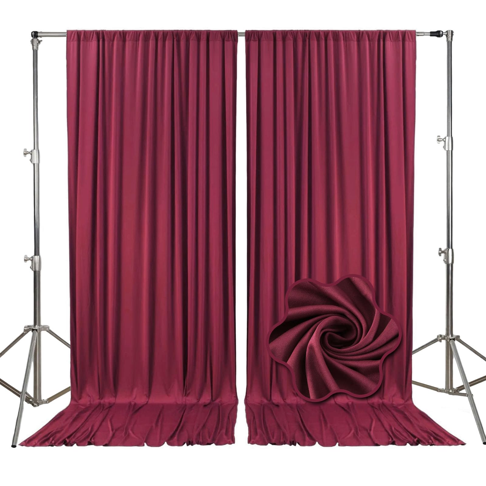 Photo 1 of 10ft x 10ft Burgundy Backdrop Curtains for Parties, Fabric Satin Background Curtain with Rod Pockets for Weddings, Birthday, Baby Shower, Photography, Graduation Party Backdrop Drapes, 2 Panels