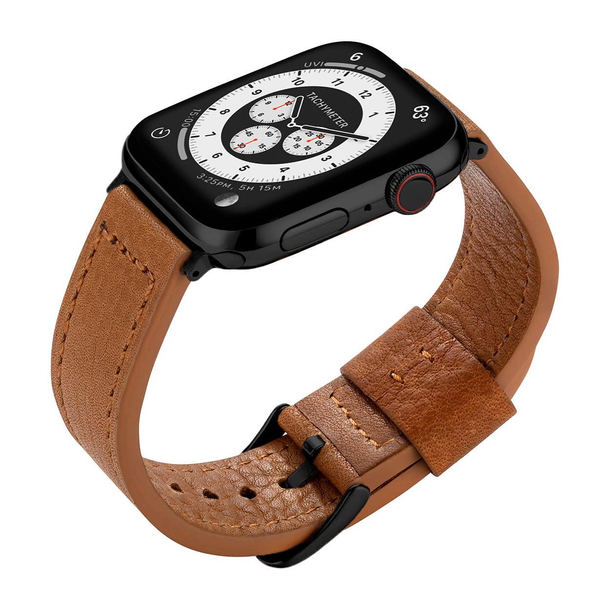 Buckle & Band Lond Luxury Leather Watch Strap Compatible with Apple Watch for all Apple Watch sizes (38mm/40mm/41mm, Light Brown/Black Buckle)