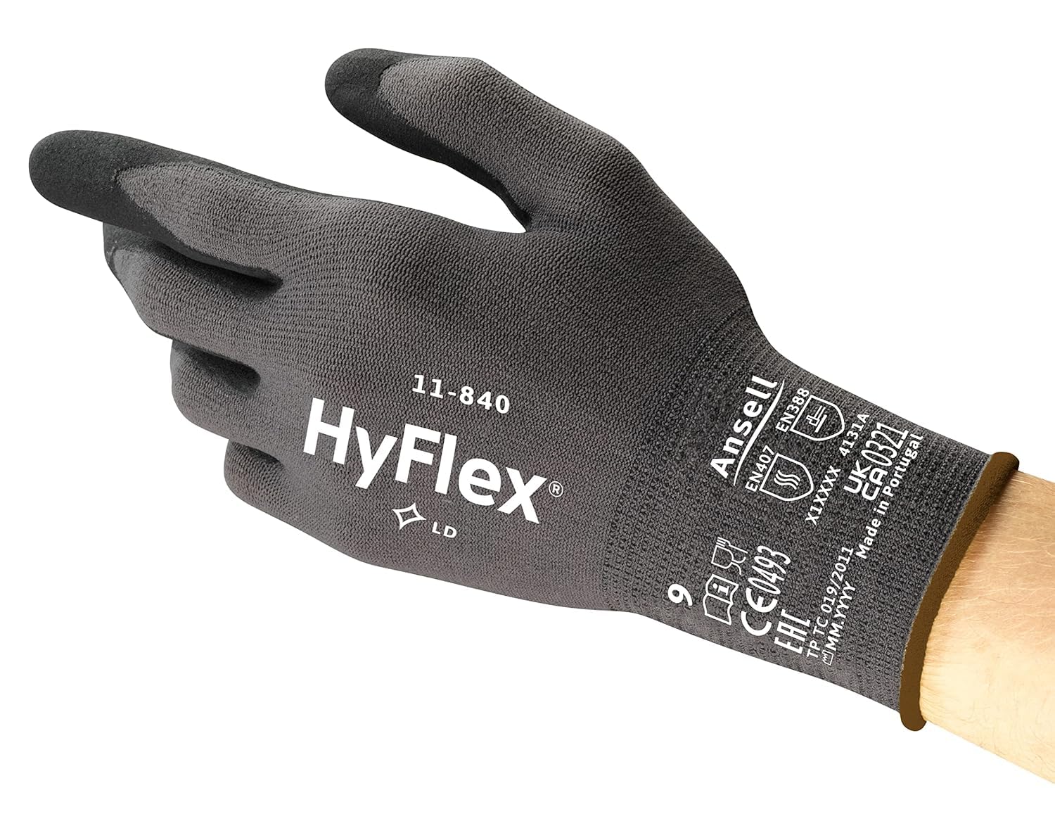 Ansell HyFlex 11-840, Professional Work Gloves, Abrasion Resistant Nitrile Coating with Firm Grip, Multipurpose Nitrile Gloves, Industrial Safety Gloves, Black Nitrile Gloves Small, 12 Pairs — image 1