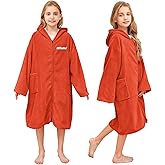 Hiturbo Kids Bath Towel Hoodie: Soft Plush Zipper Surf Poncho - Warm Fleece Changing Towels Swimming Outerwear (Orange)
