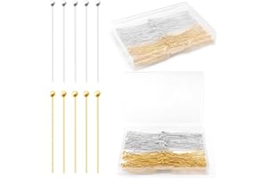 200 Pcs 50mm Ball Pins for Jewelry Making Eye Pins Head Pins, Yumttero Straight Ball Pins for Craft Earring Bracelet Necklace Pendant Jewelry Making (Ball Pins, Silver & Gold)