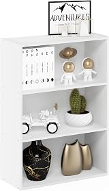 Furinno PASIR 3-Tier Book Shelf Storage Bookcase White 23.7"W x 31.5"H Particle view 6