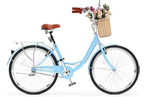 YITAHOME Beach Cruiser Bike for Women, 24 & 26 inch Commute Bike for Adults, 1 & 7 Speed Womens Bicycle with Basket Adjustable Seat, Multiple Color