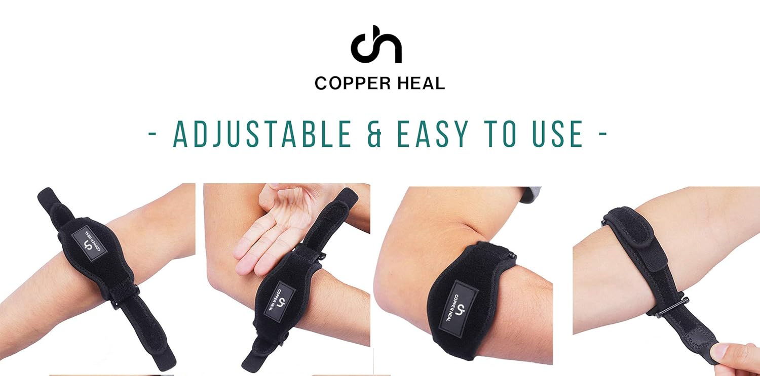 COPPER HEAL Elbow Brace (PAIR) - ADJUSTABLE Support & Medical Recovery from Tennis Elbow or Lateral Epicondylitis arm sleeves men nerve rennis workout pads softball: Industrial & Scientific