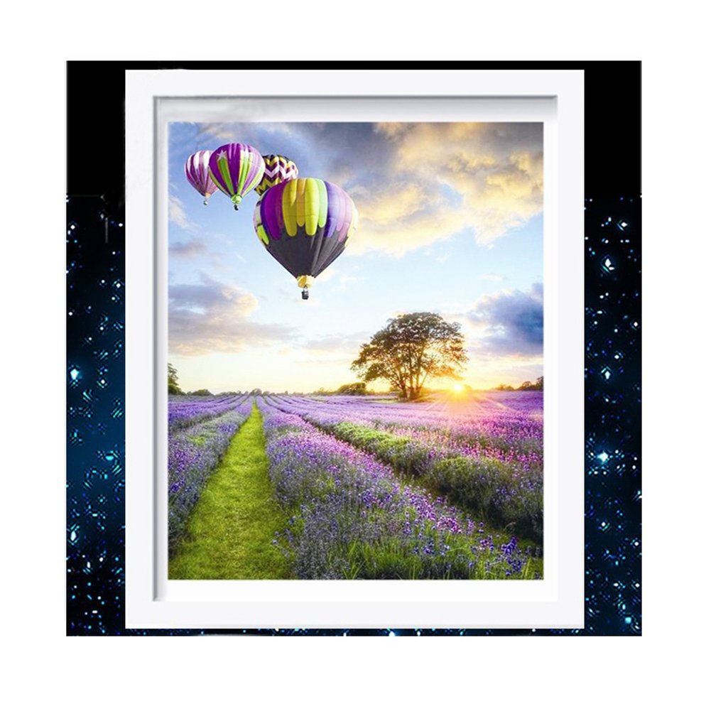 Rosy Lavender with Hot Air Balloon in The Bluesky Top Grade Beadwork Cross Stitch Landscape DMC Diamond Painting for Home Decor 15.7"x19.6"