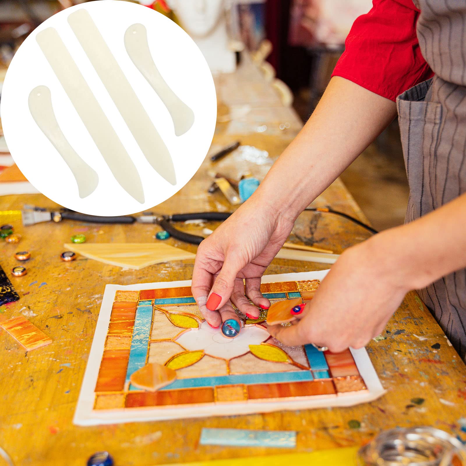 4 Pcs Stained Glass Tools Stained Glass Supplies Plastic FID Burnisher Foiler Holder for Flat Stained Glass Work DIY Handicrafts