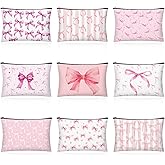 JEFBFBWE 9 Pcs Pink Bow Makeup Bag Coquette Makeup Bag for Pretty Women Zipper Pouch Travel Toiletry Bags Pink Trendy Pouch Gift for Coquette Birthday Paty Favor Girls Travel Storage Accessories