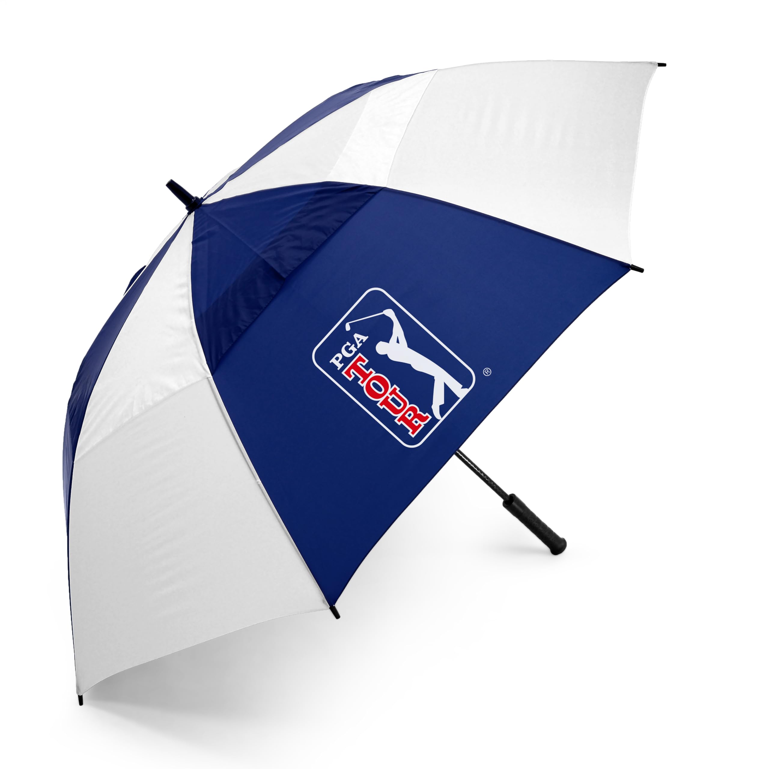 PGA TOUR 62-Inch Golf Umbrella - Windproof Double Canopy, Mens Umbrellas with Auto Open, Fibreglass Shaft, Non-Slip Handle, Velcro Straps, Rainproof Cover - Golf Umbrella Windproof