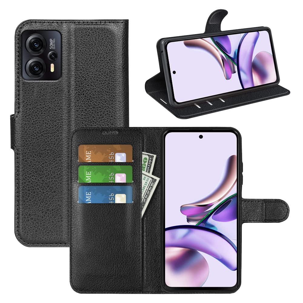 JIUNINE Case for Motorola Moto G13 / Moto G23, Leather Wallet Case Flip Cover with [Card Slot] [Magnetic Closure] [TPU Inner Shell] for Motorola Moto G13 / Moto G23, Black