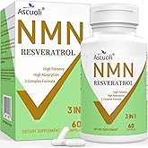 99% Ultra Purity NMN 500mg + Trans-Resveratrol 600mg, 1150mg NMN Resveratrol Supplement, 3-in-1 Advanced Formula for Boost* NAD, Cell, Immune, Energy & Muscle, Healthy Aging, Stabilized Form - 60 Caps