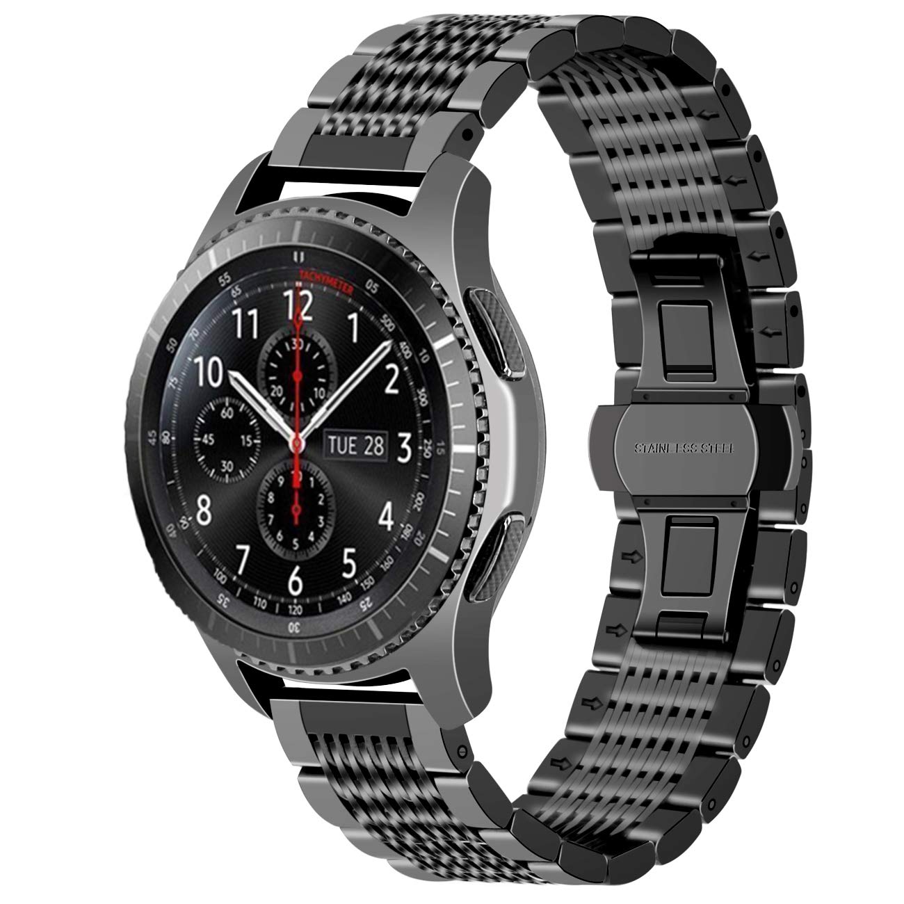 Juntan Compatible for Galaxy Watch 46mm, Samsung Gear S3 Classic, Frontier Galaxy Watch 3 45mm Stainless Steel Mesh Watch Band 22mm Black