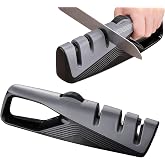 5 Adjustable Knife Sharpener for Straight &amp; Serrated Knives | 3 Stage Manual Knife Sharpener with Tungsten and Ceramic for Kitchen Knife Sharpens Repairs, Polishes, and Sharpens Blades
