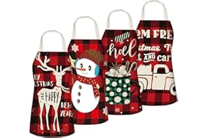 HIIXHC 4 Pieces Christmas Kitchen Cooking Aprons Adjustable Christmas Party Decorate Red Plaid Aprons Baking Grilling Aprons