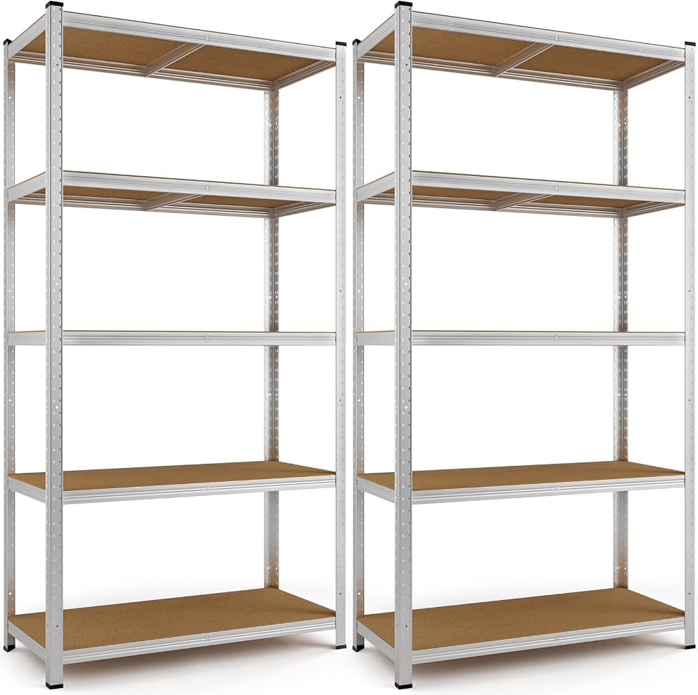 Deuba 2x 5 Tier Garage Shelving Units Heavy Duty Metal Rack Boltless 170x75x30cm