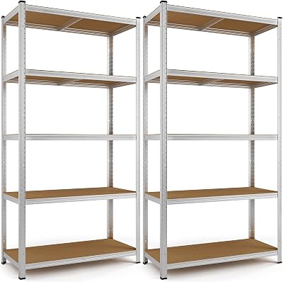 Deuba 2x 5 Tier Garage Shelving Units Heavy Duty Metal Rack Boltless 170x75x30cm