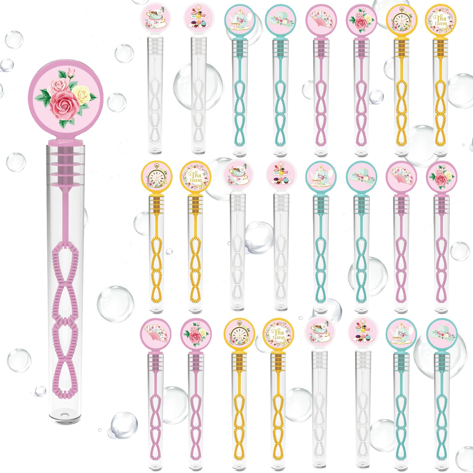 Photo 1 of 24 Pcs Teapots Party Bubble Wands,8 Designs Bubbles Stick Bulk for Daily Activity Use Teapots Celebration Birthday Shower Bubbles Party Supplies
