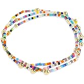 Agriajun Colorful Beaded Pearl Stackable Stretch Bracelets for Women, Dainty Boho Handmade Rainbow Beads Layered Bracelet Summer Beach Jewelry Gift