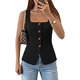 ZESICA Womens Summer Sleeveless Suit Vest Tops 2026 Square Neck Button Down Vests Business Casual Work Blazer Waistcoat
