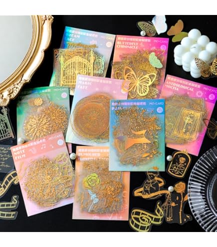Butterfly Flower Stickers 12 Sheets - 3D Gold Foil Floral Resin Decals For Journaling & Crafts