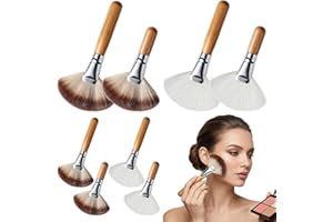 eggigi 8Pcs Fan Brushes Esthetician, Wooden Fan Face Powder Brush Set Soft Bristle Makeup Foundation Blending Tool for Cosmet