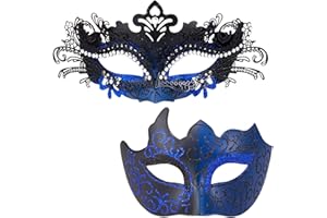 MYSEUNI 2025 Masquerade Masks for Couples, Shiny Rhinestone Metal Filigree Venetian Mask & Mens Venetian Mask for Mardi Gras