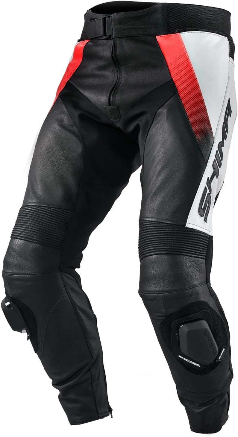 SHIMA STR TROUSERS RED FLUO (ORANGE), Leather Motorbike Racing Perforated Sport Motorcycle Suit - pants (Sizes: 46-56)