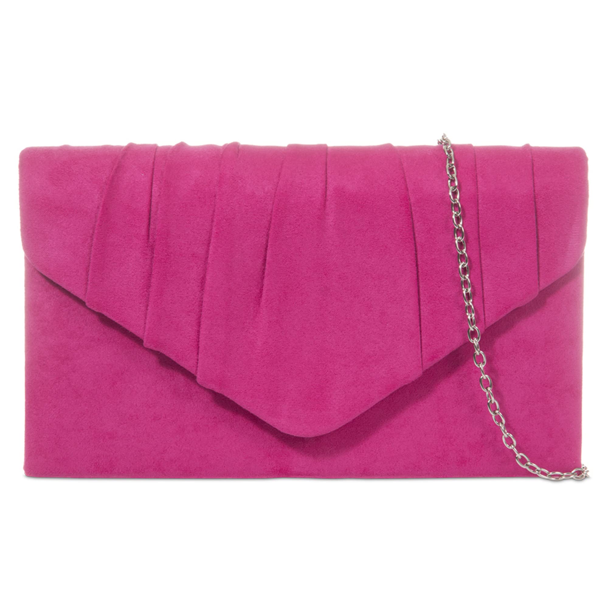 fi9® Plain Suede Pleated Wedding Ladies Party Prom Evening Clutch Hand Bag Purse (Fuchsia Pink)