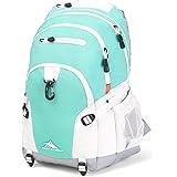 High Sierra Loop Backpack, School, Travel, or Work Bookbag with tablet sleeve, Aquamarine/White/Ash, One Size